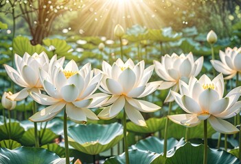Fototapeta premium Water lily Flowers. White Water lilies. Floral Background