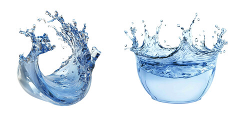 PNG Blue water splashing set isolated on white background, dynamic water splash
