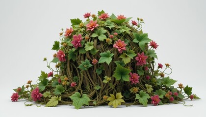 Fototapeta premium Lush Pink Flowers Blooming Abundantly Overgrown Vines and Foliage Artistic Still Life