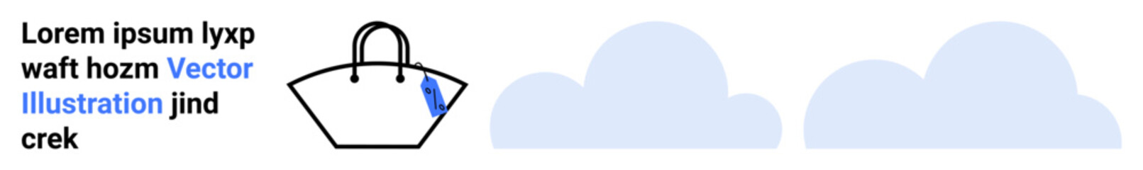 Minimal tote bag with blue detail, abstract cloud shapes in soft hues, and placeholder text in modern typography. Ideal for shopping, fashion, branding, advertising, retail, e-commerce minimal flat