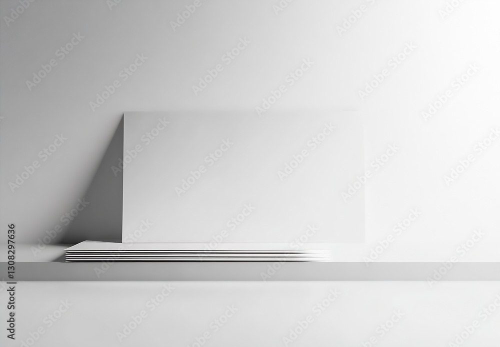 Poster Minimalist Blank Business Card Mockup on a White Surface with Soft Shadows : Generative AI