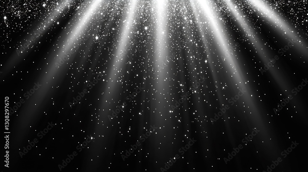 Poster Mesmerizing black backdrop enhanced by luminous beams of light creating a dreamlike scene : Generative AI