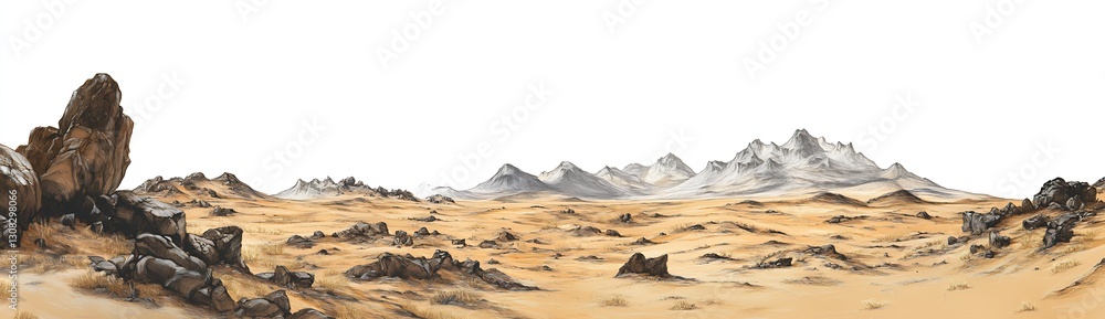Poster breathtaking desert landscape with mountains in the background and rocky outcrops : generative ai