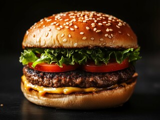 hamburger on black background