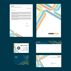 Office Stationery Set Design with Abstract Line Stroke Composition