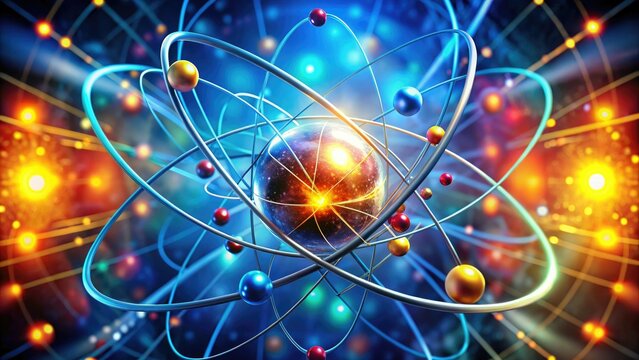 Quantum Atom Model: Electron Dynamics, Vibrant Colors, Abstract Background - Educational Science Illustration