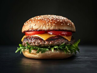 hamburger on black background