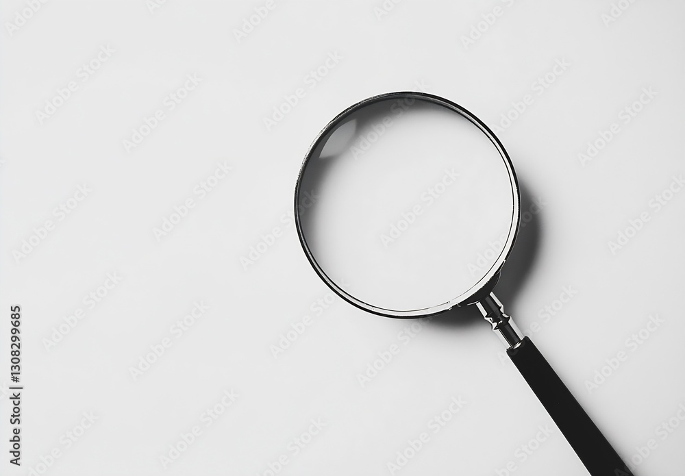 Poster minimalistic magnifying glass on white background for insight and focus themes : generative ai