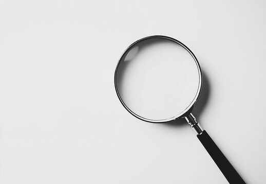 Minimalistic Magnifying Glass on White Background for Insight and Focus Themes : Generative AI