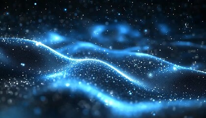 Abstract Blue Waves of Light with Sparkles Creating a Dreamlike Background for Design Projects : Generative AI