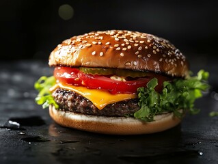 Hamburger on black background