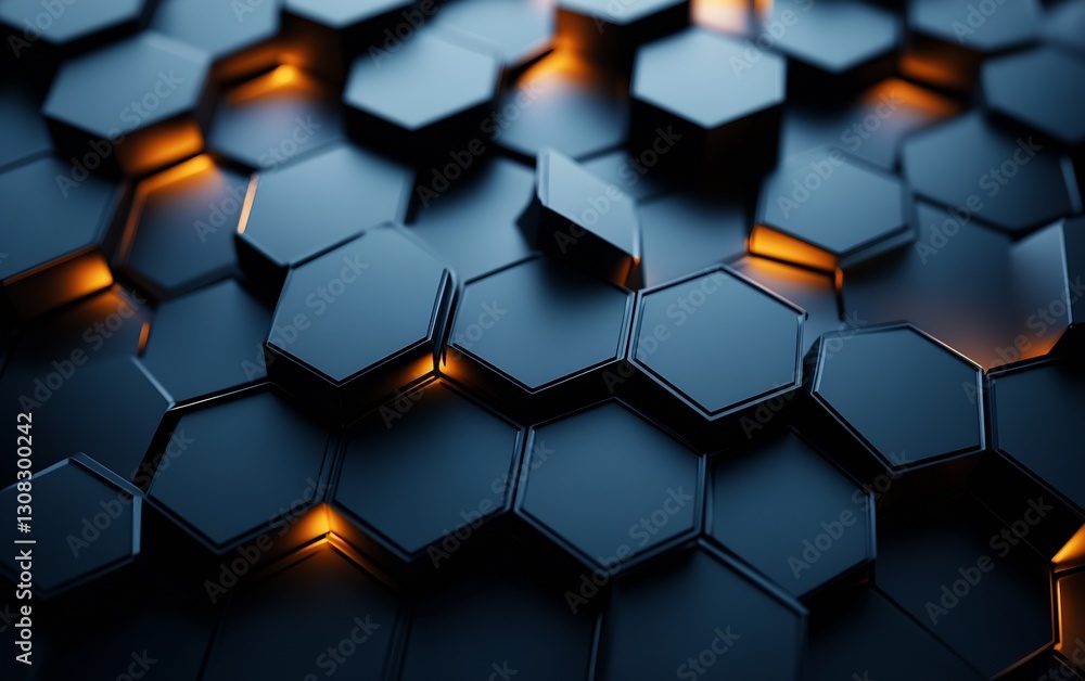 Poster modern polygonal pattern of hexagons with illuminated edges creating a futuristic look : generative 