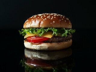 Hamburger on black background