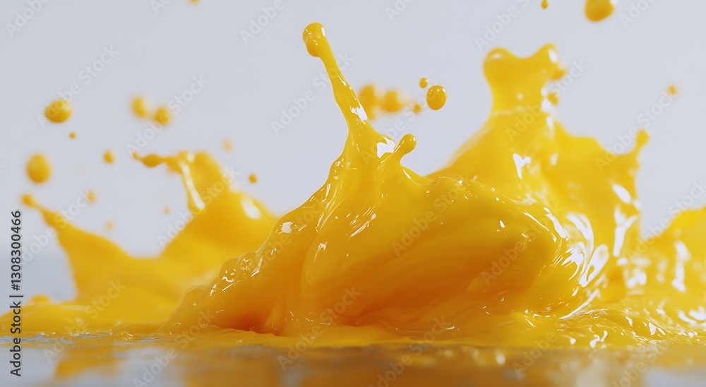 Fototapete dynamic splashing yellow paint with high energy and motion on a white background : generative ai