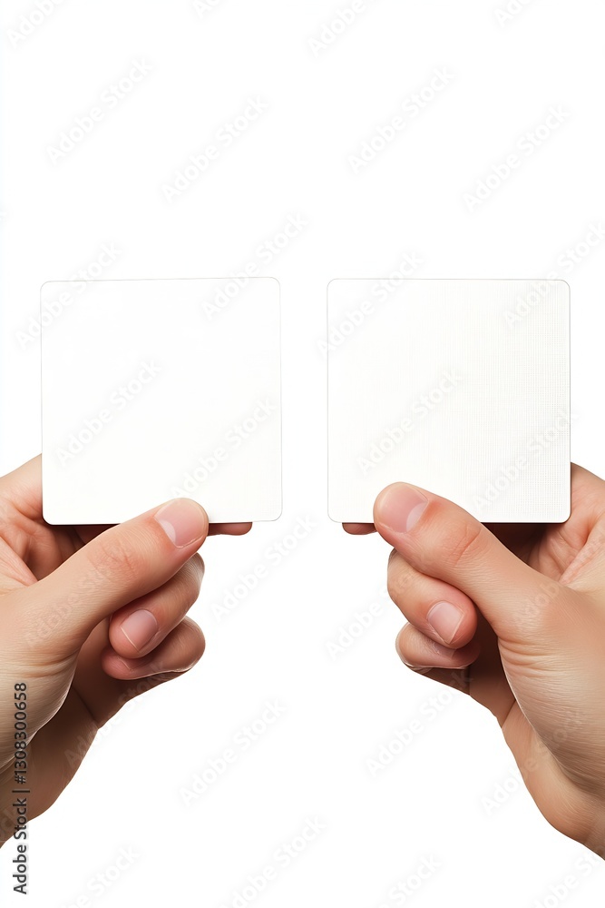 Poster two hands holding blank cards with a minimalist design suitable for advertising and presentations : 