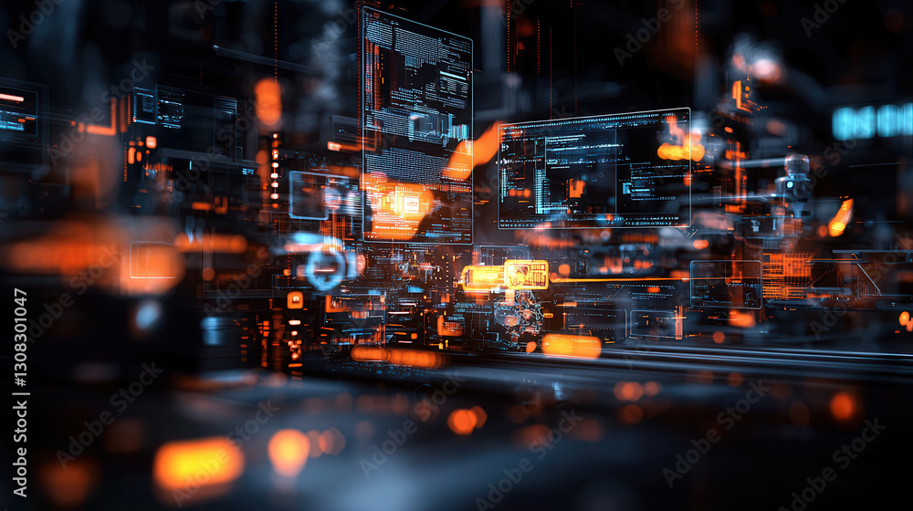 Aufkleber futuristic digital interface with glowing data and technology elements