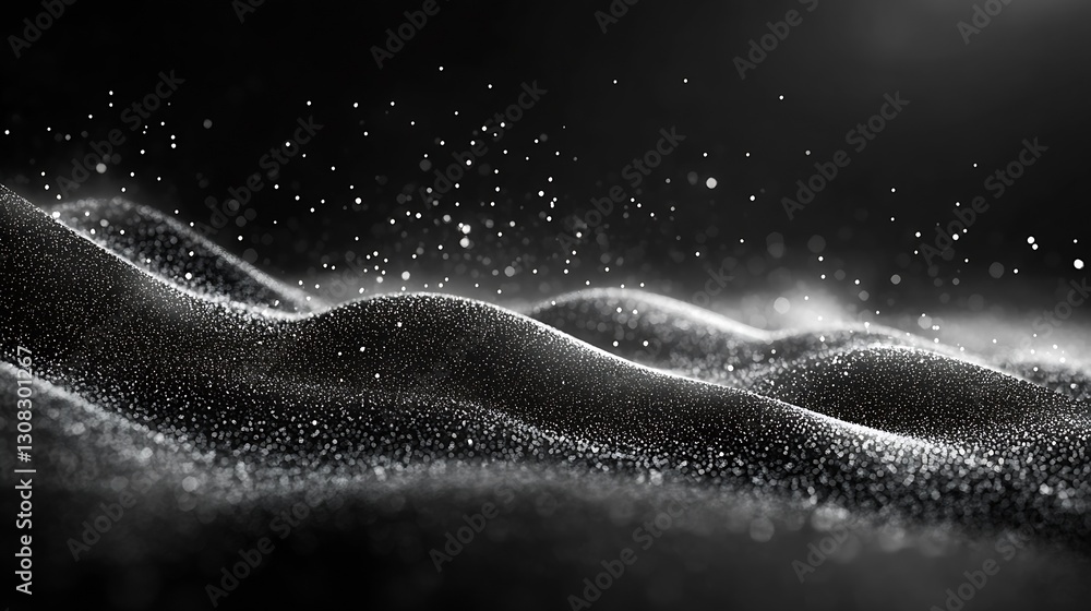 Poster elegant black and white particle waves background with soft light effects : generative ai