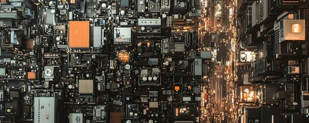 An abstract detailed view of a complex electronic circuit board