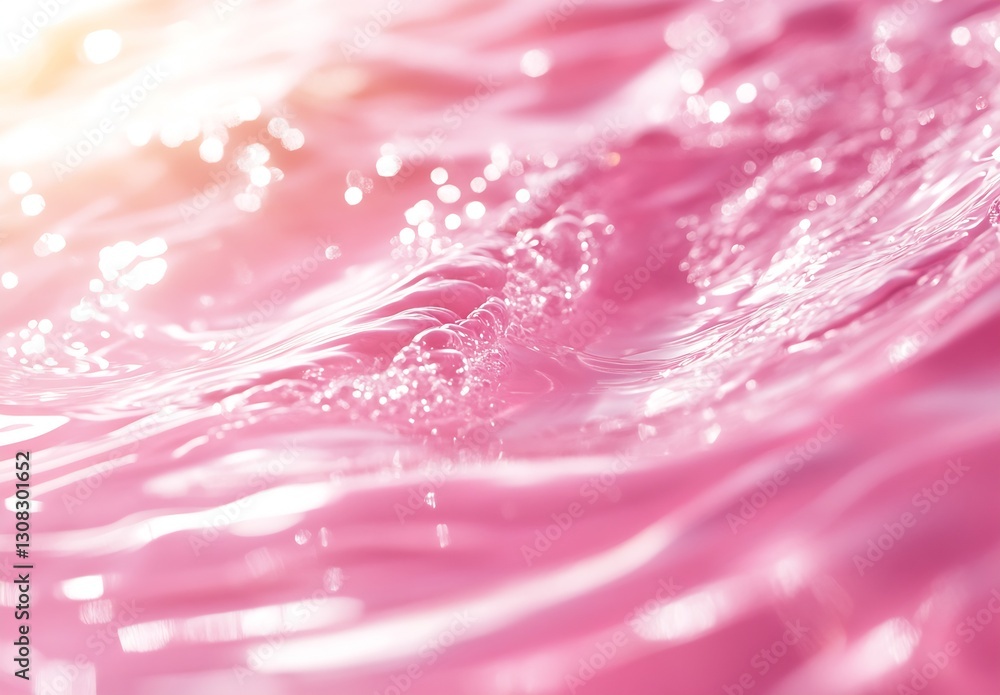 Poster gentle waves of pink water with a shimmering surface reflecting soft light : generative ai