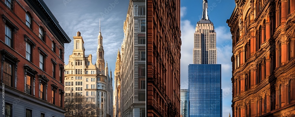 Poster a collection of diverse architectural structures within urban settings
