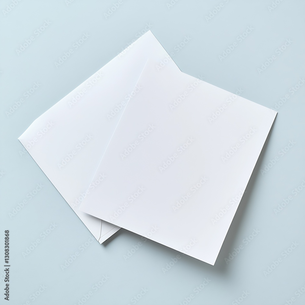 Poster Two Blank White A4 Sheets of Paper on Soft Blue Background : Generative AI