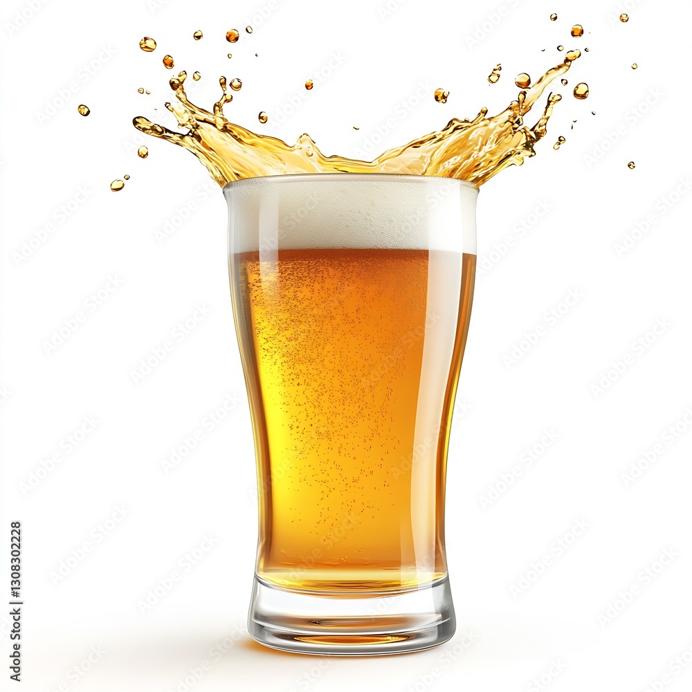 Poster refreshing glass of beer with splashing foam and golden liquid ideal for party imagery : generative 