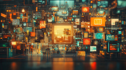 Fototapeta premium Digital hologram display with vibrant colors and intricate patterns, showcasing technology and data visualization