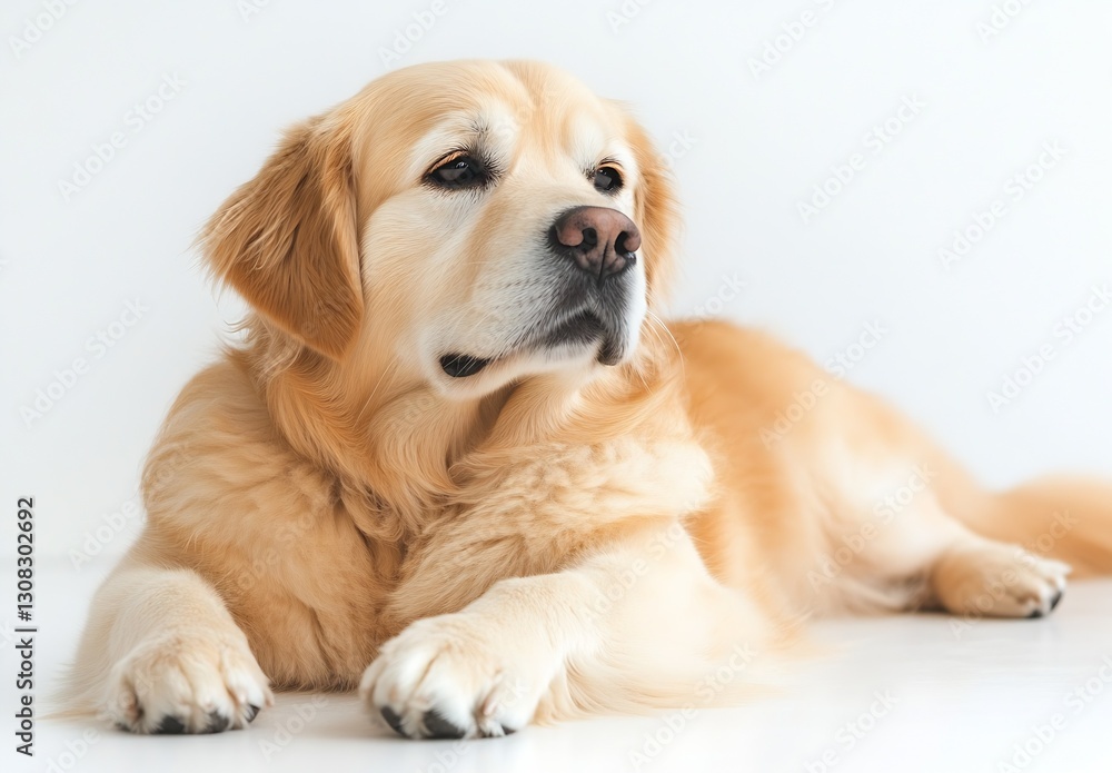 Poster golden retriever dog relaxing on a white background captured in natural light : generative ai