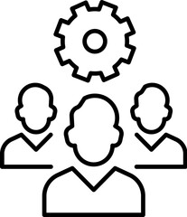 Gear over Group of Men Outline Linear Symbol for Graphic and Web Design, Apps, Adverts, Various Cards