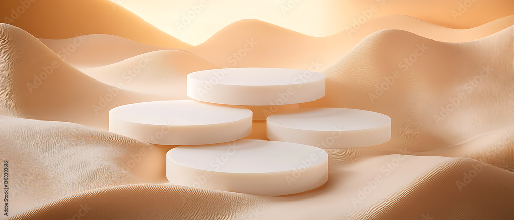 Poster elegant white soap disks on soft fabric studio setting product photography minimalist vibe close-up 