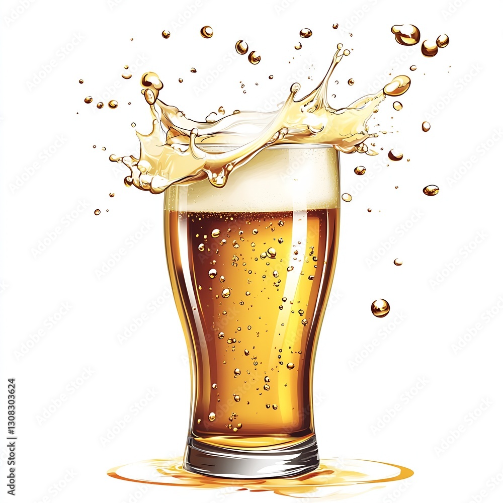 Poster Refreshing Glass of Beer with Dynamic Splash and Bubbles Capturing the Essence of Cheers : Generative AI
