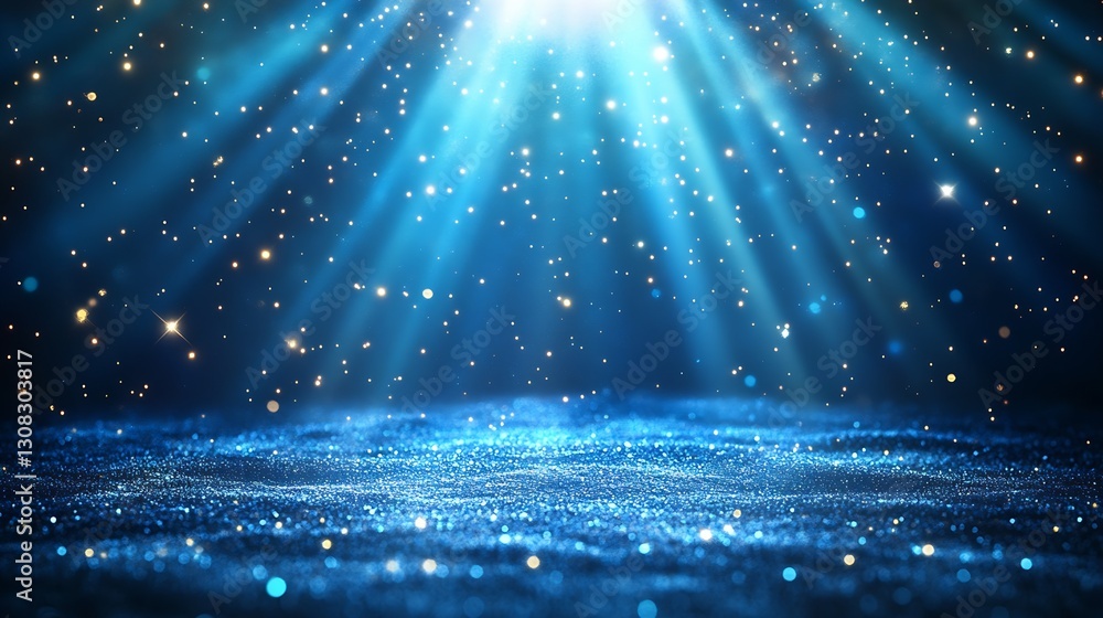 Poster radiant blue light streaming through particles creating a mystical scene : generative ai