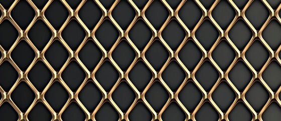 Naklejka premium Seamless symmetrical golden diamond lattice on matte charcoal, refined geometric high-end luxury pattern, sophisticated Art Deco elegance