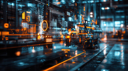 Obraz premium Digital industrial environment with data analytics and monitoring systems