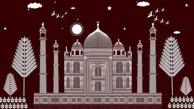 indian monuments taj mahal, taj mahal warli art vector, illustration and indian graphic art