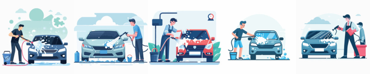 Vector of a person washing a car.