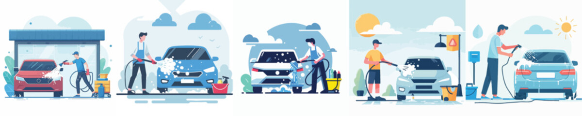 Vector of a person washing a car.
