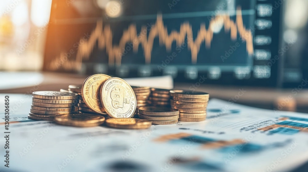 Aufkleber neat stack of coins on a table displaying financial strategy and investment opportunities in modern 