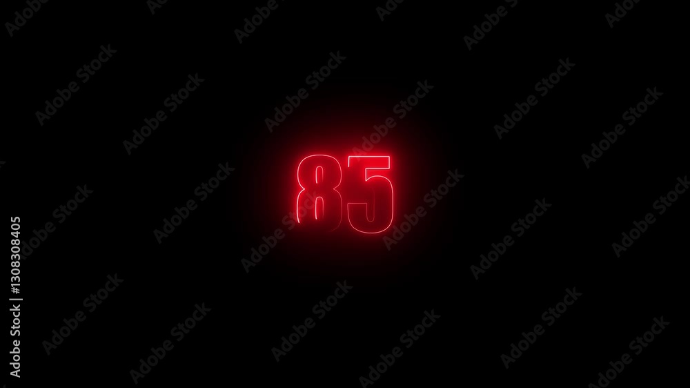 Poster abstract glowing neon text 85 number countdown icon neon number 85 with alpha channel abstract anima