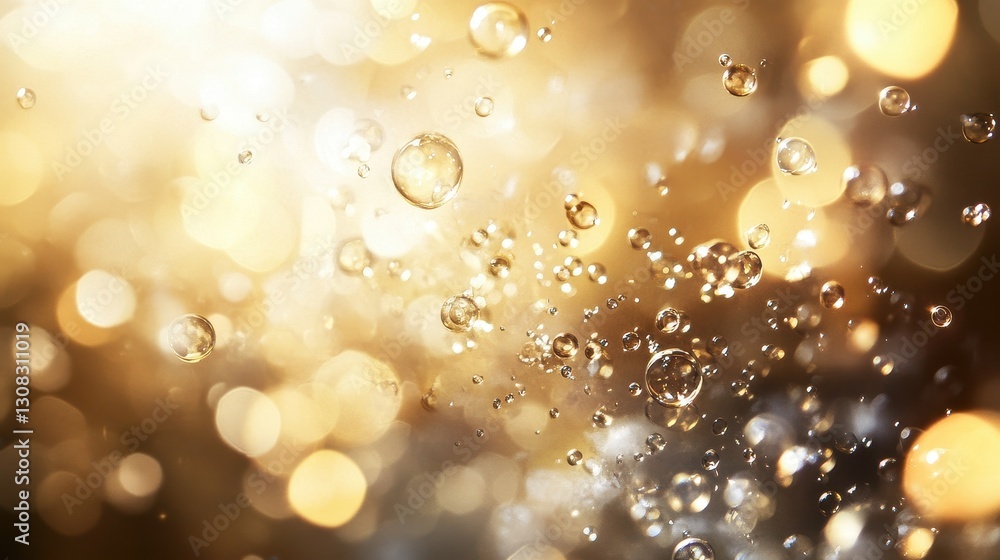 Poster a mesmerizing array of shimmering water bubbles floats gracefully in the air, reflecting sunlight an