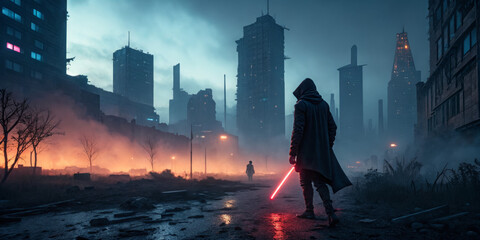 Fototapeta premium futuristic city with digital weapon