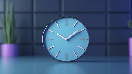 Minimalist clock with a blurred background of abstract office elements, highlighting significance of efficient time utilization while working remotely.