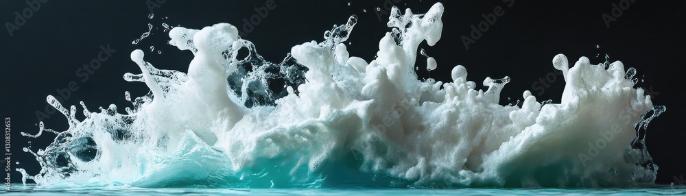 Poster a graceful giraffe playfully splashes water with its long neck, creating a dynamic wave in the spark