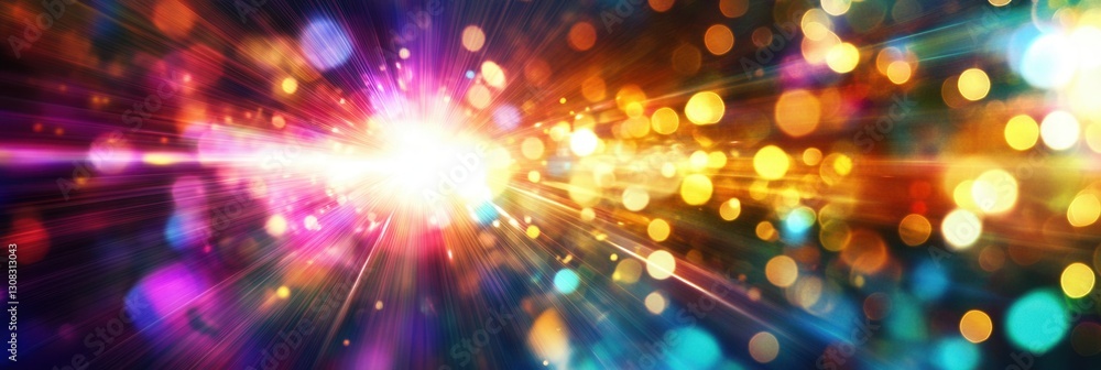 Aufkleber Vibrant beams of light pierce through darkness, creating an abstract explosion of color and inspiration in a surreal atmosphere Generative AI