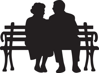 grandparents sitting together on a bench silhouette design vector art illustration on transparent background