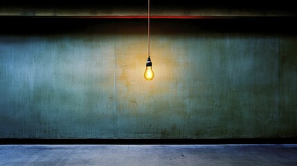 Single light bulb illuminating softly in minimalist space, symbolizing fresh concepts for eco-friendly business strategies.