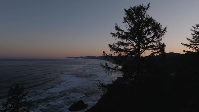 "Sunrise in Neskowin Oregon on Highway 101 Pacific Ocean Waves Crashing at Neskowin Ghost Forest and Haystack Rock