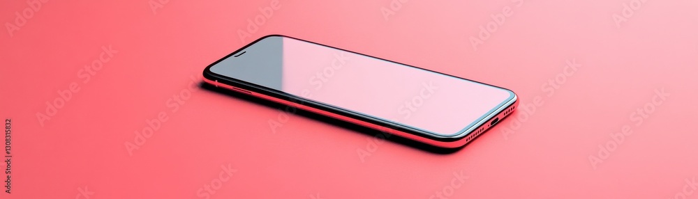 Poster a captivating aerial view of a sleek cell phone resting on a soft pink surface, showcasing its moder