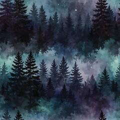 Mystical Night Sky and Dreamy Mountain Landscape