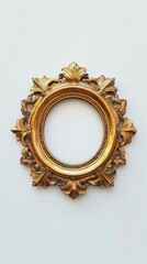 Gold picture frame with gold foil decor and carvings on a white wall, evoking old-world charm for rustic backgrounds, scrapbooking, or vintage-inspired designs.